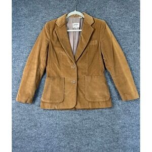 JEANA Jacket Women Sz M Corduroy Tan Blazer Button Front Pockets Classic Career